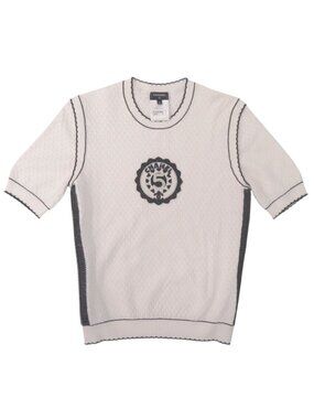 Chanel CC Sequin Logo Crew Neck Short Sleeve Knit 36 Cotton Polyurethane White
